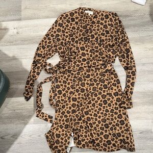 Leopard Print Wrap Dress - Brown/Black
